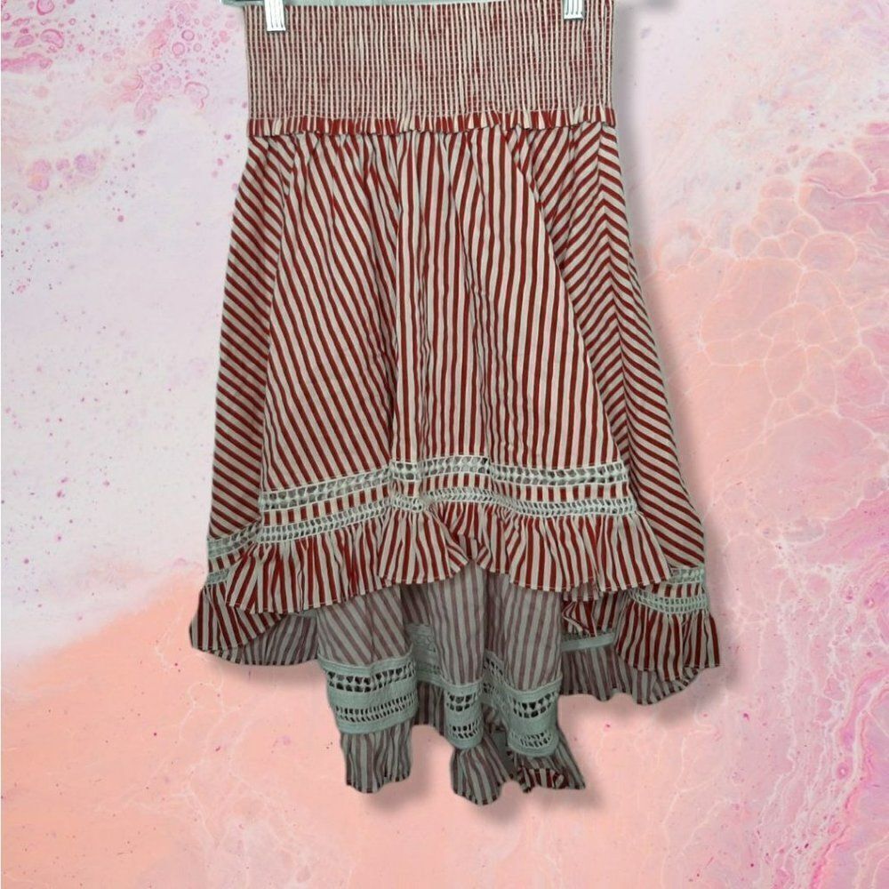 Scotch and Soda Red and White Striped Tiered Ruffle Hi-Low Skirt NWT